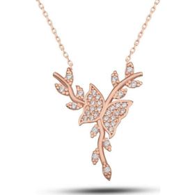 Gumush T7718 Rose Daldaki Kelebek Kadın Gümüş Kolye