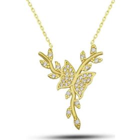 Gumush T7719 Gümüş Gold Daldaki Kelebek Kadın Kolye