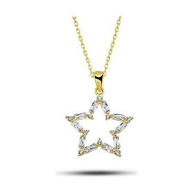 Gumush T7721 ​Gümüş Gold Baget Taşlı Yıldız Kadın Kolye