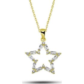 Gumush T7721 ​Gümüş Gold Baget Taşlı Yıldız Kadın Kolye