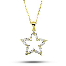 Gumush T7721 ​Gümüş Gold Baget Taşlı Yıldız Kadın Kolye