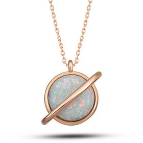 Gumush T7723 Rose Opal Taşlı Gezegen Kadın Gümüş Kolye