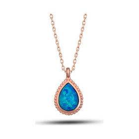 Gumush T7724 Rose Damla Mavi Opal Taşlı Kadın Gümüş Kolye