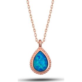 Gumush T7724 Rose Damla Mavi Opal Taşlı Kadın Gümüş Kolye