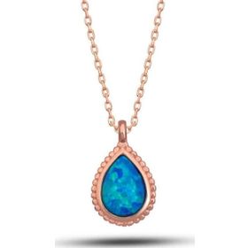 Gumush T7724 Rose Damla Mavi Opal Taşlı Kadın Gümüş Kolye