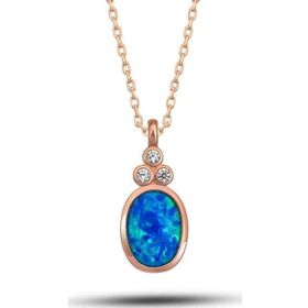 Gumush T7726 Rose Mavi Opal Taşlı Ananas Kadın Gümüş Kolye