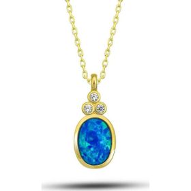 Gumush T7731 Gold Mavi Opal Taşlı Ananas Kadın Gümüş Kolye