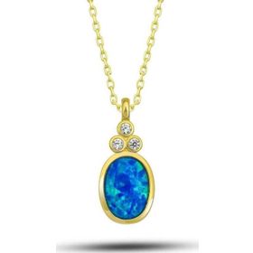 Gumush T7731 Gold Mavi Opal Taşlı Ananas Kadın Gümüş Kolye