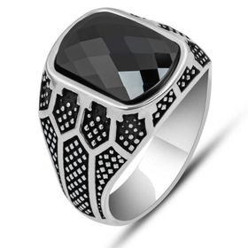 Gumush T7741 Siyah Zirkon Taşlı Oval Erkek Gümüş Yüzük