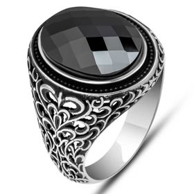 Gumush T7744 Siyah Zirkon Taşlı Oval Erkek Gümüş Yüzük
