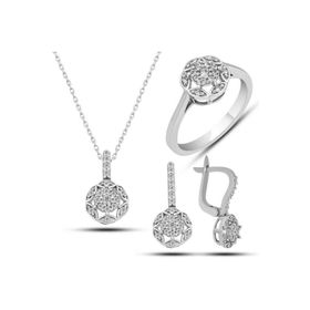 Gumush T7747 Beyaz Zirkon Taşlı Çiçek Kadın Gümüş Set