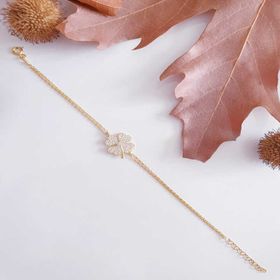 Gumush T7759 Gold Kalpli Yonca Kadın Gümüş Bileklik