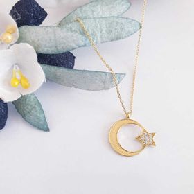 Gumush T7763 Gold Ay Yıldız Kadın Gümüş Kolye