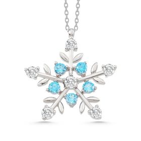 Gumush T7774 Gümüş Aquamarine Taşlı Kar Tanesi Kadın Kolye