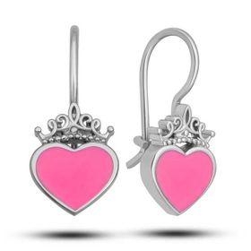 Gumush T7784 Gümüş Pembe Kalp Sallantılı Çocuk Küpe