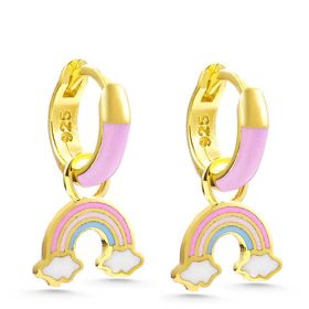 Gumush T7794 Gümüş Gold Gökkuşağı Sallantılı Çocuk Küpe