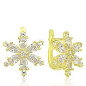Gumush T7836 Gold Beyaz Lotus Çiçeği Kadın Gümüş Küpe