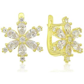 Gumush T7836 Gold Beyaz Lotus Çiçeği Kadın Gümüş Küpe