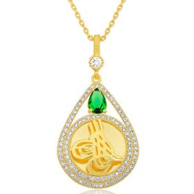 Gumush T7872 Gold Kaplama Damla Tuğralı Kadın Gümüş Kolye