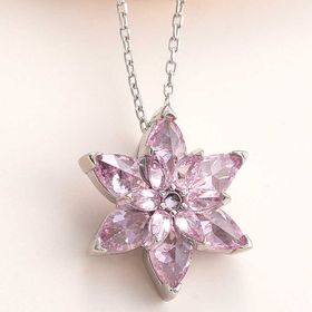 Gumush T7972 Gümüş Pembe Lotus Çiçeği Kolye