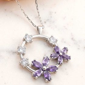 Gumush T7982 Mor Çiçek Kadın Gümüş Kolye