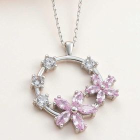 Gumush T7984 Pembe Çiçek Kadın Gümüş Kolye