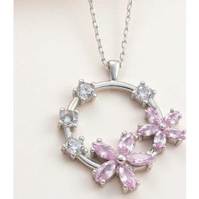 Gumush T7984 Pembe Çiçek Kadın Gümüş Kolye