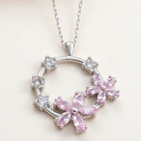 Gumush T7984 Pembe Çiçek Kadın Gümüş Kolye