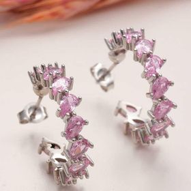 Gumush T8007 Toz Pembe Taşlı Damla Çivili Kadın Gümüş Küpe
