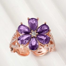 Gumush T8020 Gümüş Rose Mor Sevgi Çiçeği Kadın Yüzük
