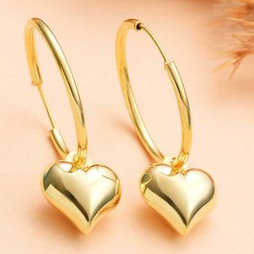 Gumush T8024 Gold Kalp Sallantılı Kadın Gümüş Küpe