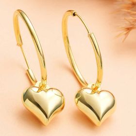 Gumush T8024 Gold Kalp Sallantılı Kadın Gümüş Küpe