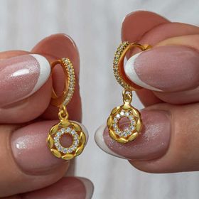 Gumush T8028 Gold Sallantılı Halka Kadın Gümüş Küpe