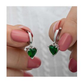Gumush T8062 Yeşil Taşlı Kalpli Kadın Gümüş Küpe