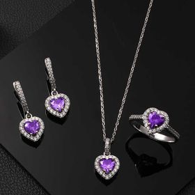 Gumush T8072 Mor Taşlı Kalpli Kadın Gümüş Set
