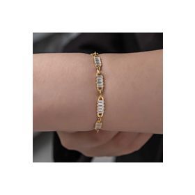 Gumush T8080 Gold Baget Taşlı Kadın Gümüş Bileklik