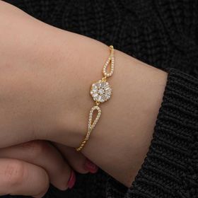 Gumush T8080 Gold Baget Taşlı Kadın Gümüş Bileklik
