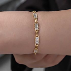 Gumush T8080 Gold Baget Taşlı Kadın Gümüş Bileklik