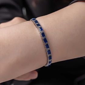 Gumush T8088 Mavi Taşlı Su Yolu Kadın Gümüş Bileklik