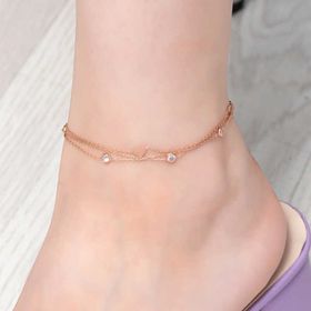 Gumush T8129 Gümüş Rose Çift Zincirli Kalp Zirkon Taşlı Halhal