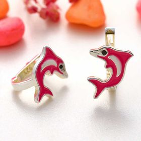 Gumush T8155 Gümüş Pembe Yunus Balığı Çocuk Küpesi