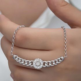 Gumush T8195 Gümüş Gurmet Zincirli Yuvarlak Baget Taşlı Kadın Kolye