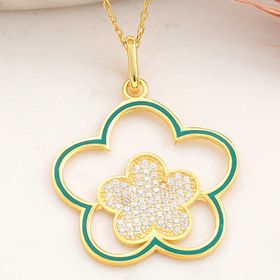Gumush T8201 Gold Çiçek Desenli Kadın Gümüş Kolye