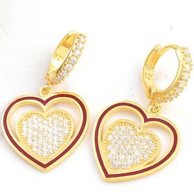 Gumush T8218 Gold Kalp Sallantılı Kadın Gümüş Küpe