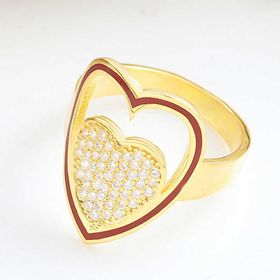 Gumush T8237 Gold Beyaz Taşlı Kalpli Kadın Gümüş Yüzük