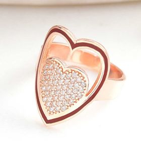 Gumush T8238 Gümüş Rose Beyaz Taşlı Kalpli Kadın Yüzük