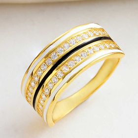 Gumush T8240 Gold Zirkon Taşlı Kadın Gümüş Yüzük