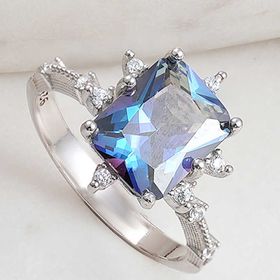 Gumush T8253 Mavi Zirkon Taşlı Kadın Gümüş Yüzük