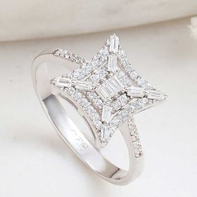 Gumush T8257 Kare Zirkon Taşlı Kadın Gümüş Yüzük