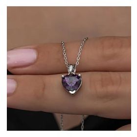Gumush T8322 Mor Taşlı Kalpli Kadın Gümüş Kolye